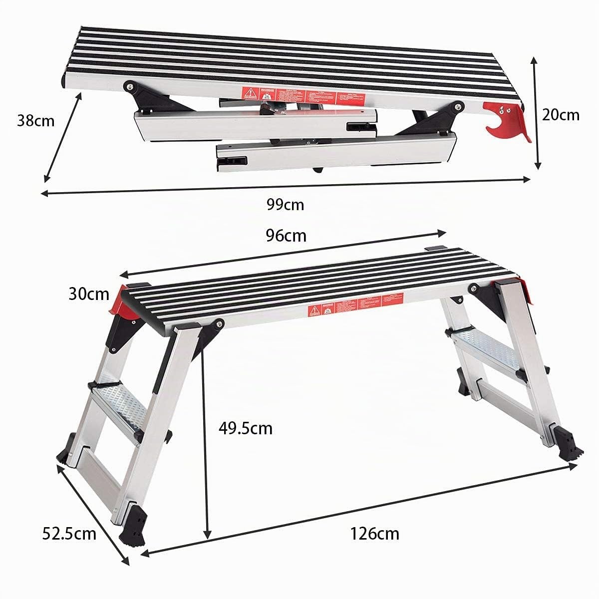 GIANTEX Plate Forme de Travail Pliable en Aluminium avec Pieds Antidérapants & Serrures de Sécurité, jusqu'à 150 KG,Marche Pied Pliable pour Maison,Garage,Atelier