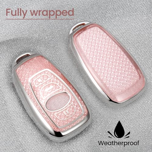 Image of Car Key Fob Cover for Subaru, Rhinestone Wristlet Case, Pink | Wear-resistant TPU shell, non-stretch rhinestone wristlet, daily splash, scratch and drop protection, normal signal use