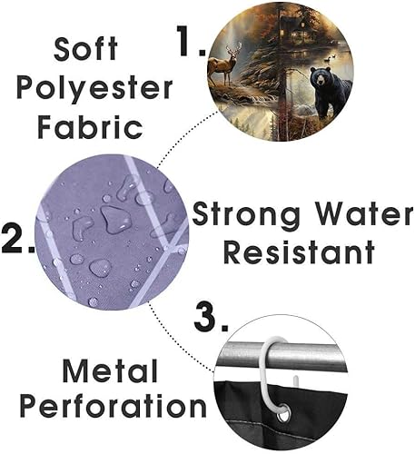 Miniatura 7 de Jayden Madge - Juego de 4 cortinas de ducha rústicas para cabaña, bosque brumoso, ciervo, alce, oso negro, pato malardo, vida silvestre, casa de