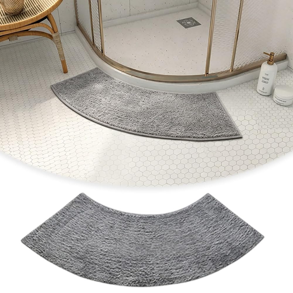 NKFBEV Curved Shower Mat, Non Slip Curved Bath Mat, Fan-Shaped Bathroom Mat, Machine Washable Bathroom Rug, Soft and Absorbent Shower Bath Mat for Circular Shower & Bathroom Tub (Grey)
