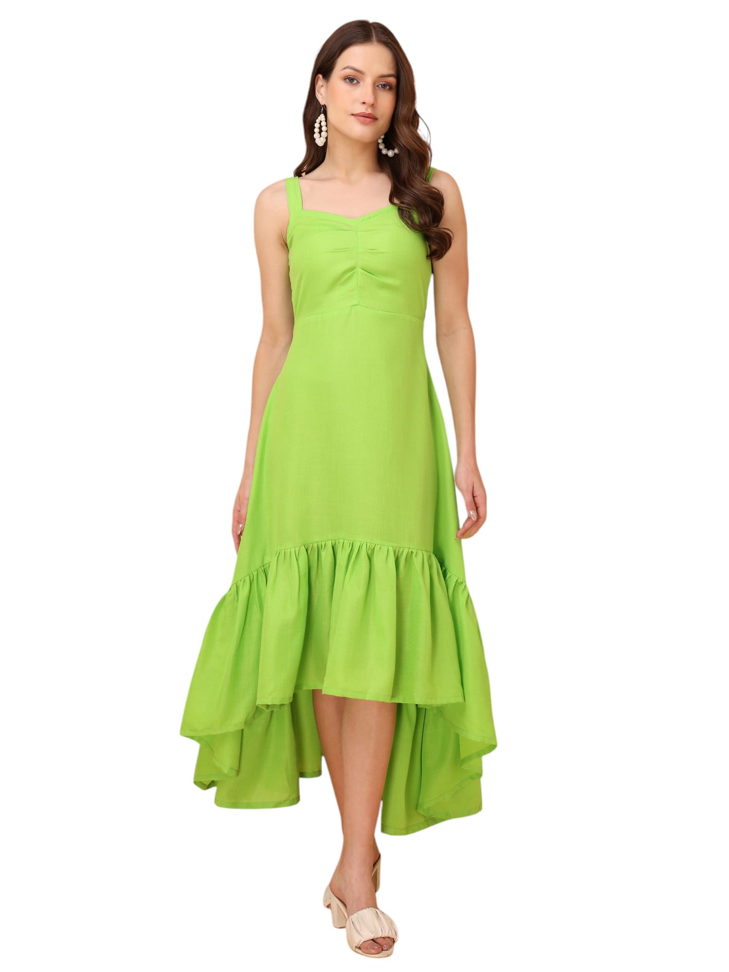 purvaja Women’s V-Neck Ruffle Cotton Blend Dress (Floe-052-054)-picture-33