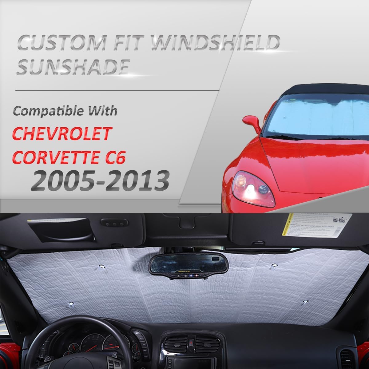 Car Windshield Sunshade, Car Sun Shade Full Rear Window Shades for Chevrolet Corvette C6 2005-2013, UV Rays Sun Visor Protector (Front Window-1PC)