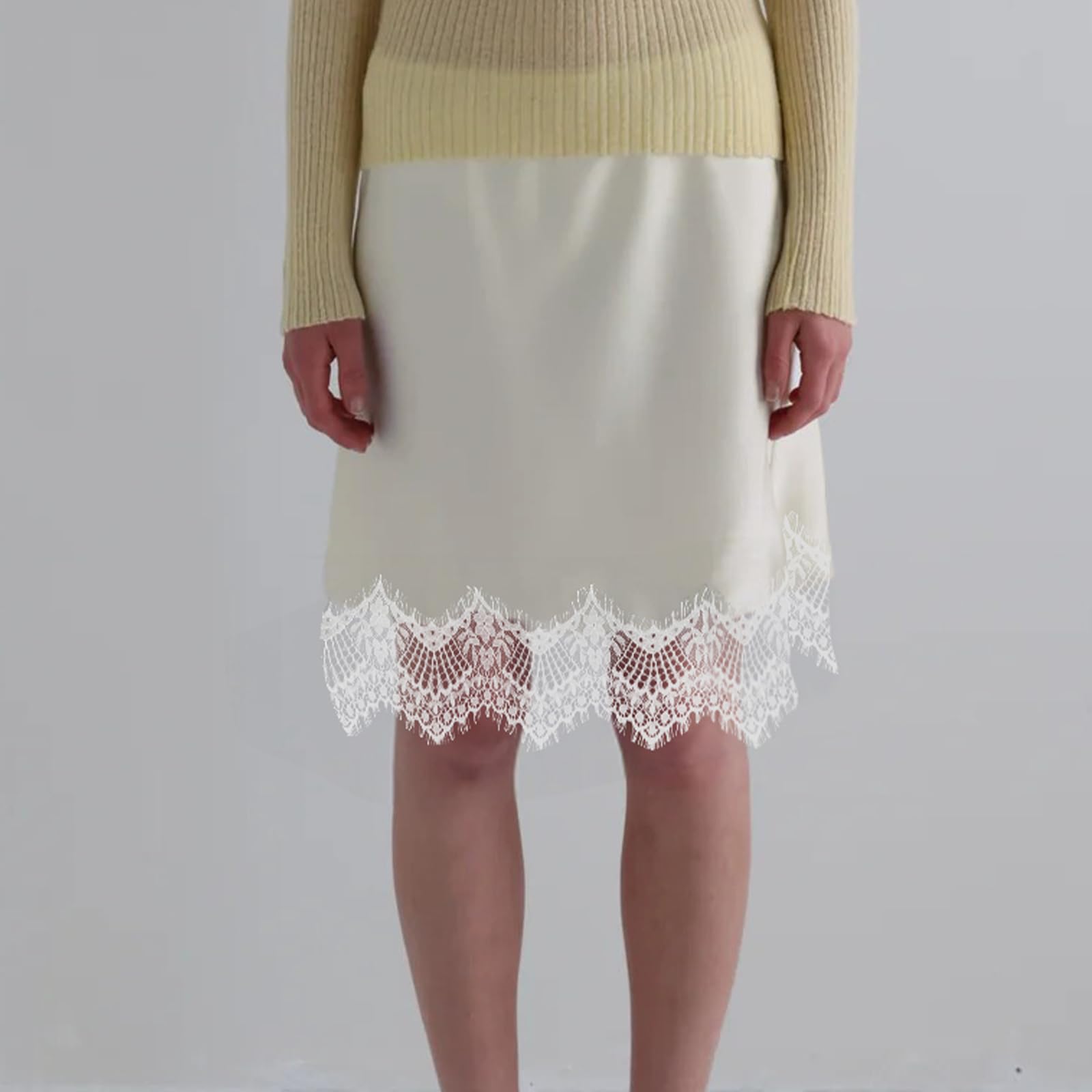 Sexy Outfit Damen-Halbslip aus Satin mit Spitzenbesatz, elastischer Taille, kurzer Unterrock, Petticoat für Unterkleider, weicher Slip-Rock in den britischen Größen 6–24