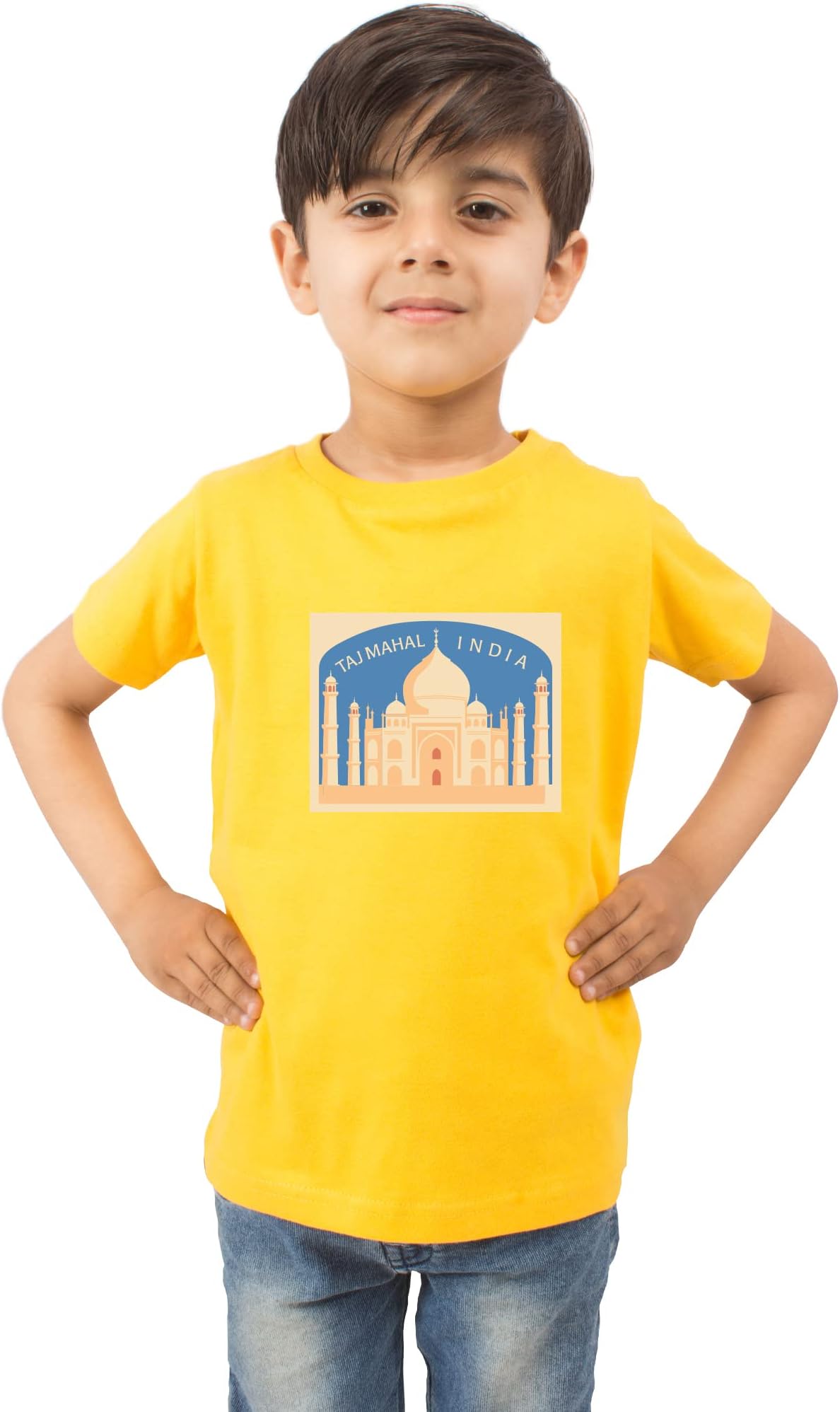 LIMIT Fashion Store - Taj Mahal India Monument Design Printed Colored Cotton Kids T-Shirt (Boys/Girls)