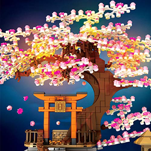 LDB SHOP Bausteine Architektur Modell, 1167 Klemmbausteine Sakura Baummodell mit Bauplatten, Kirschblüte Gebäude… – Bild 4