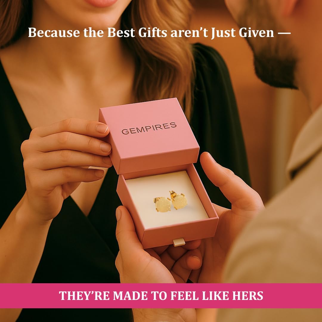 Gempires Gemstone Druzy Stud Earrings for Women 14k Gold Plated Handmade Prong Set Studs Raw Crystal Hypoallergenic Jewelry Minimalist Every Ocassion Gift - Image 7