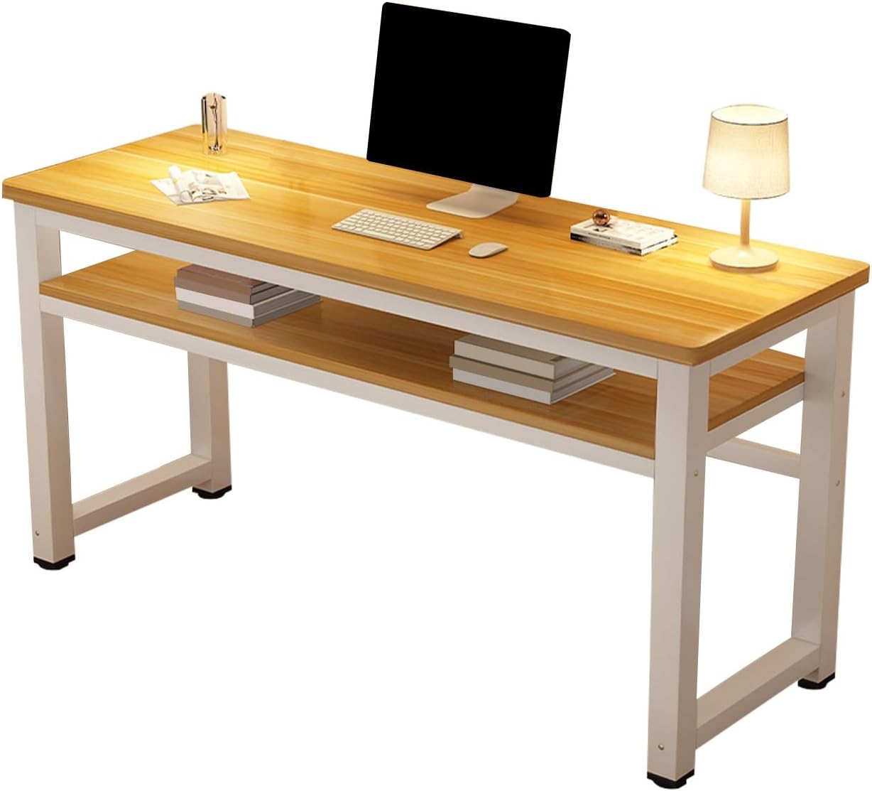 Office Desk，Computer Desk，with Bottom Storage Shelf, Metal Frame, Stable and Load-Bearing, Suitable for Home Office, Workstation(Yellow B,39.4in*19.7in*31.5in)