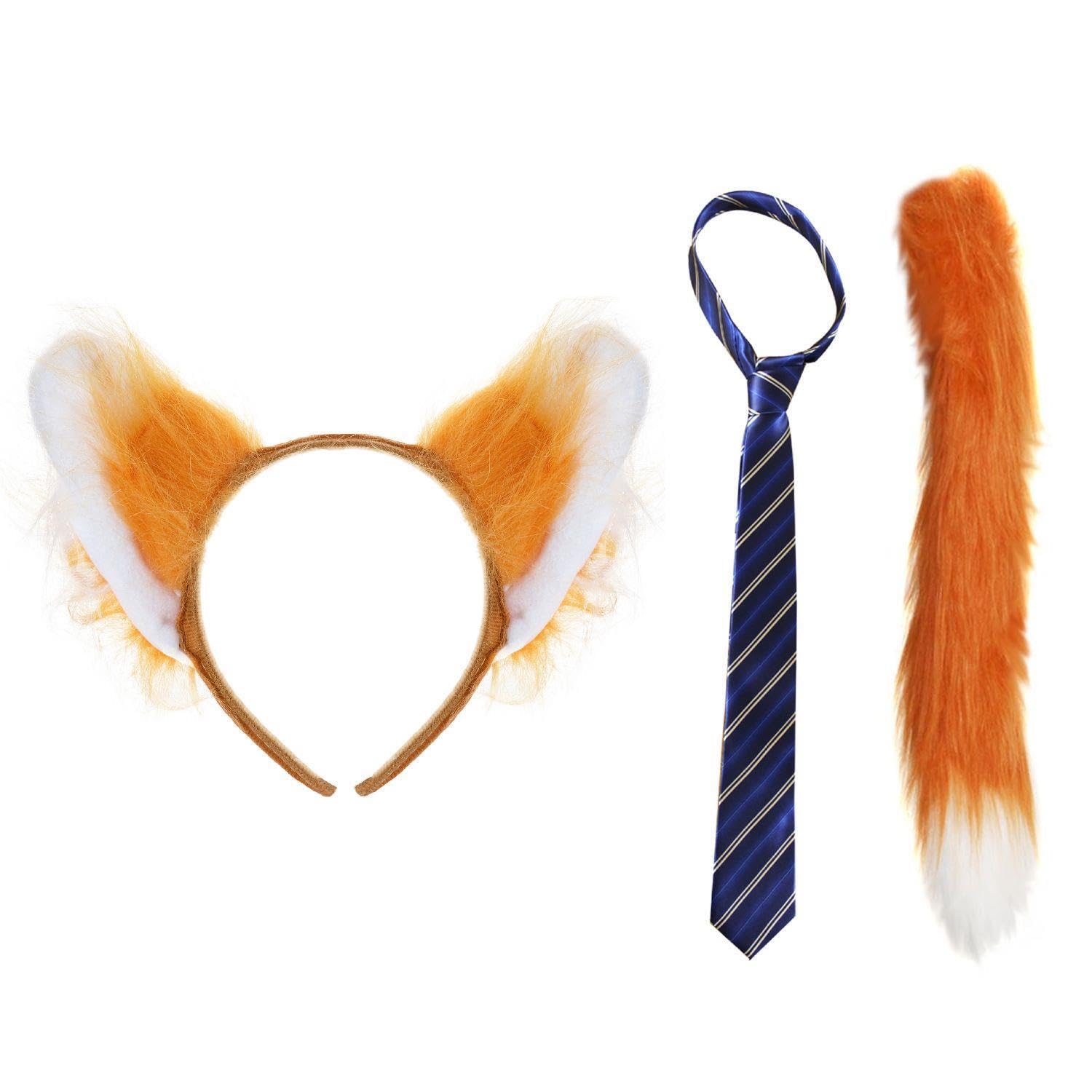 Fox Costume Set – Includes Ears, Tail & Tie – Animal-Themed Fancy Dress Accessories for Parties & Halloween