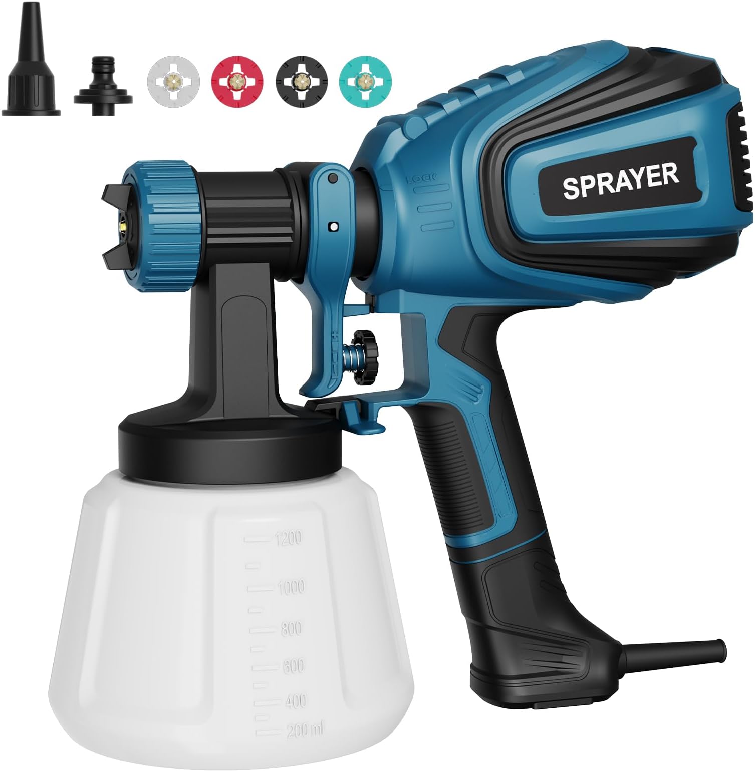 VONFORN Paint Sprayer, 700W HVLP Spray Gun with Cleaning & Blowing Joints, 4 Nozzles and 3 Patterns, Easy to Clean, for Furniture, Cabinets, Fence, Walls, Door, Garden Chairs etc. VF803 Blue