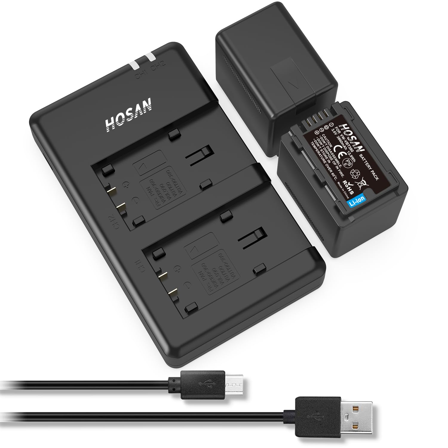 VW-VBT380 Camera Battery (2-Pack) Set for Panasonic VW-VBT380, VW-VBT380-K, Panasonic HC-V110,HC-V210,HC-V520,HC-V720, HC-W570,HC-W580,HC-W850EB,HC-V270,HC-V250EB,HC-V550EB,HC-V727EB