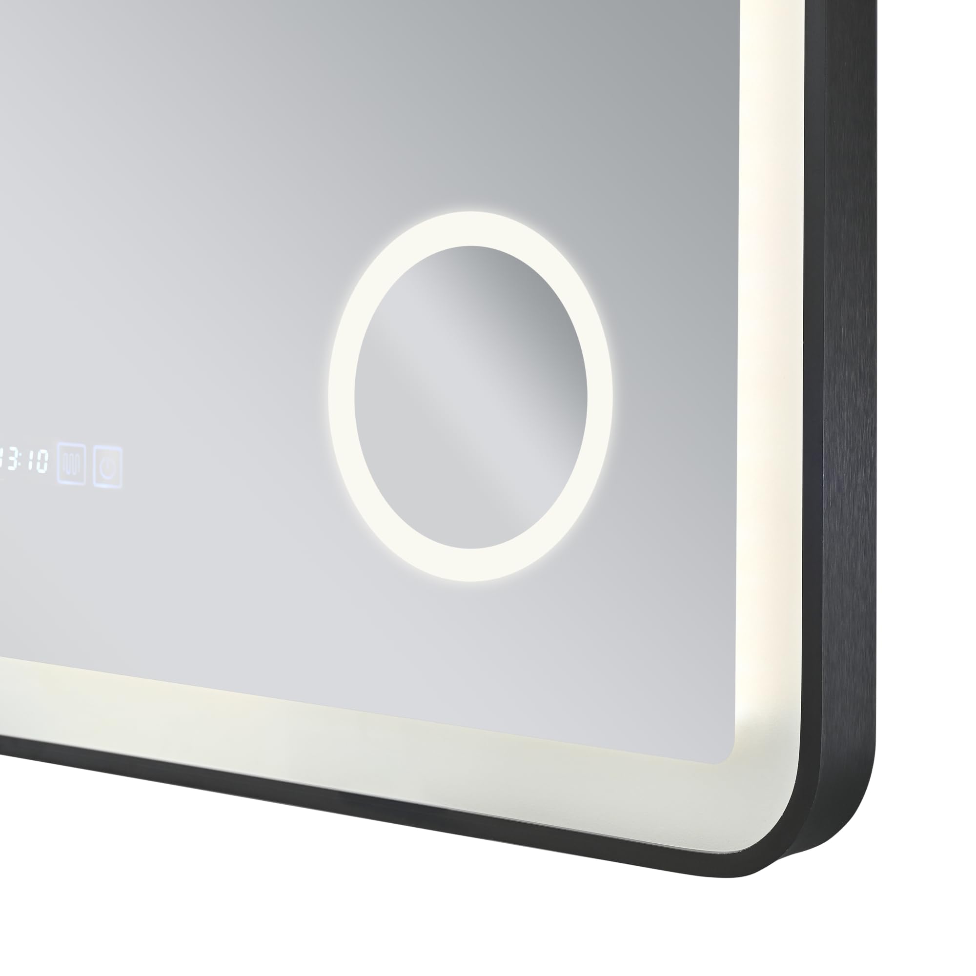 pro.tec Specchio LED da Parete Specchio Rettangolare da Bagno Antiappanamento Lente Ingranditore Orologio Luce Bianca Regolabile con Sensore Tattile 60 x 80 cm Cornice Nera