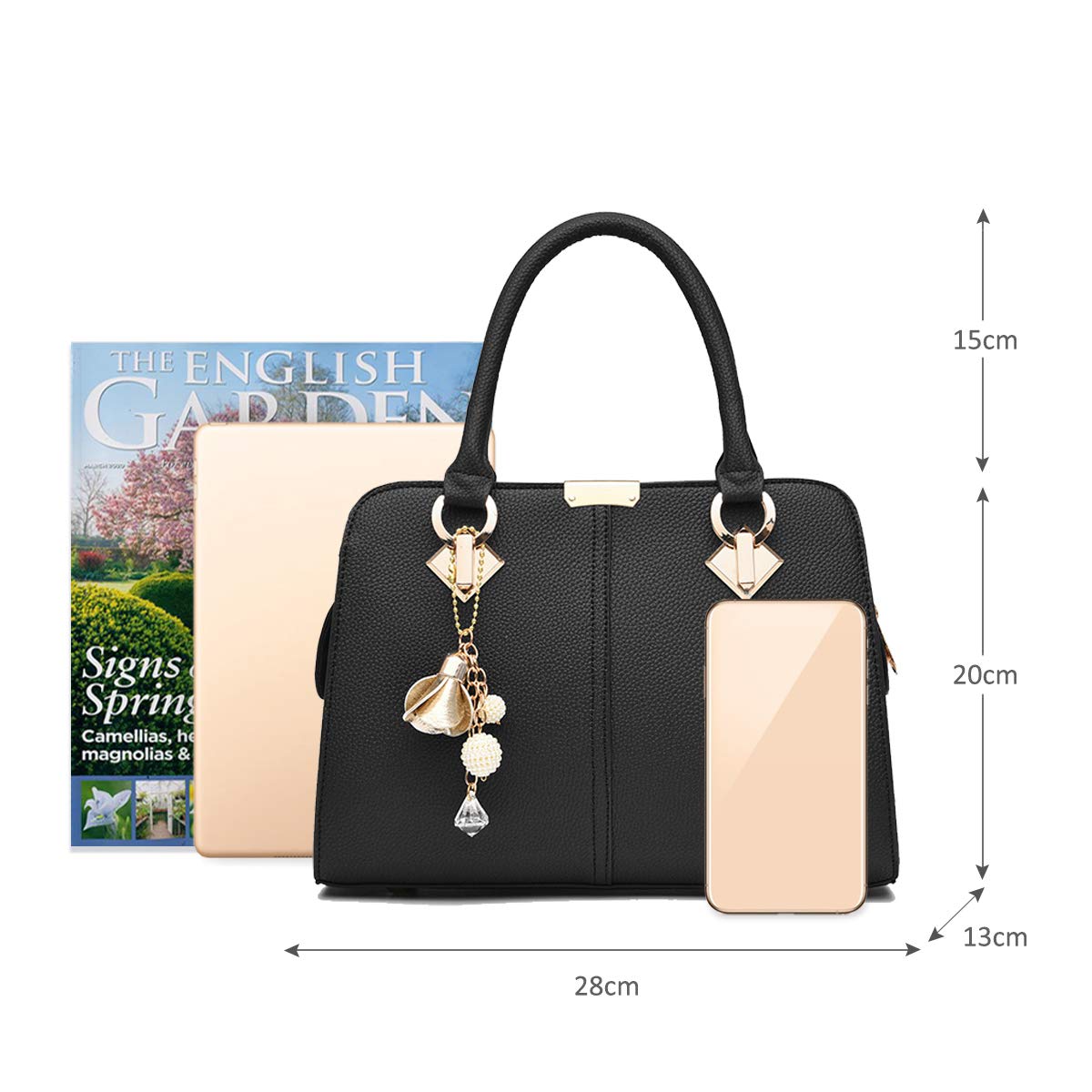 NICOLE&DORIS - Bolsos de mano para mujer, con asa superior, bolso cruzado para mujer, piel sintética, borlas de metal de cristal