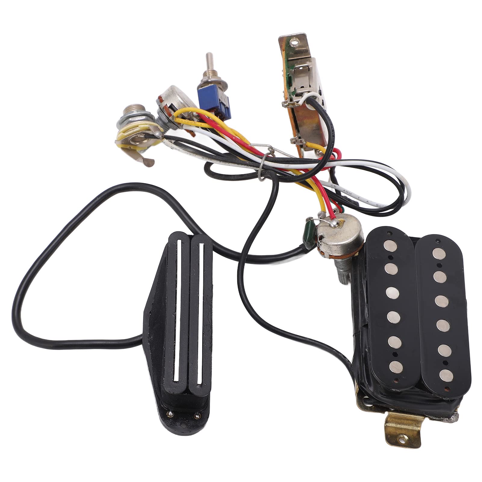 RiToEasysports Arnés de cableado de guitarra, kit precableado de doble riel con potenciómetro de 1T1V A500k B500k, diseño de blindaje de ruido para actualización de guitarra eléctrica