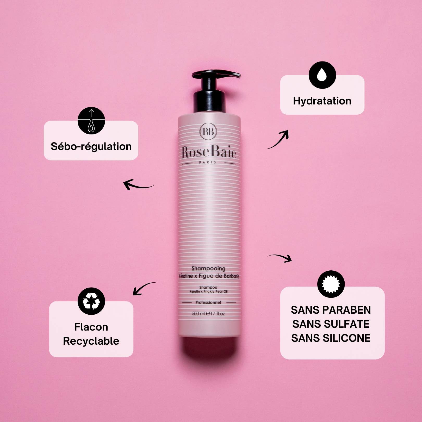 RoseBaie Ma Hair Routine – Cactus Fig – Shampoo 500 ml – Maschera 500 ml – Siero 100 ml + 1 elastico per capelli di colore casuale