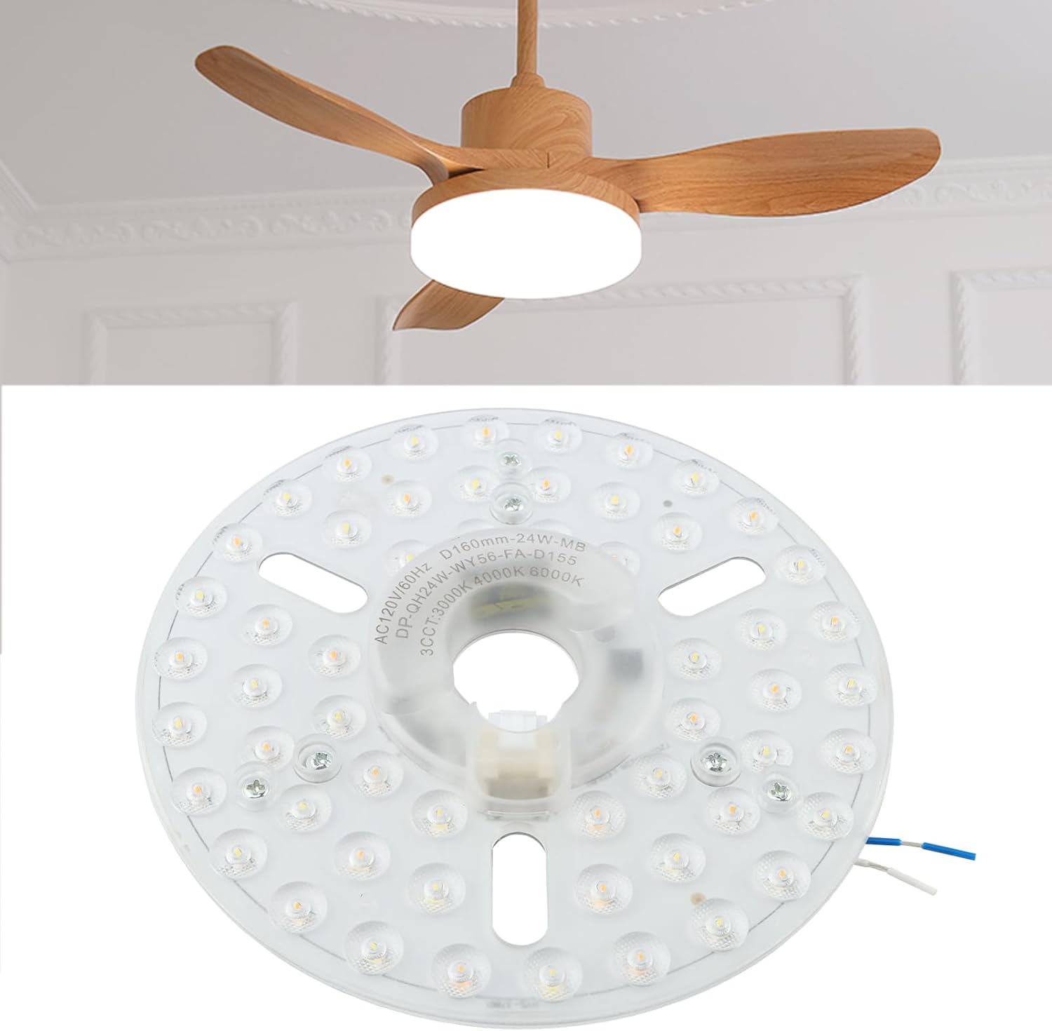 24w 6.2-Inch Ceiling Fan LED Light Replacement, Dimmable LED Retrofit Panel with 3 Color Temperatures (3000K/4000K/5000K), Energy Efficient for Living Room, Bedroom, Office - for Homeowners