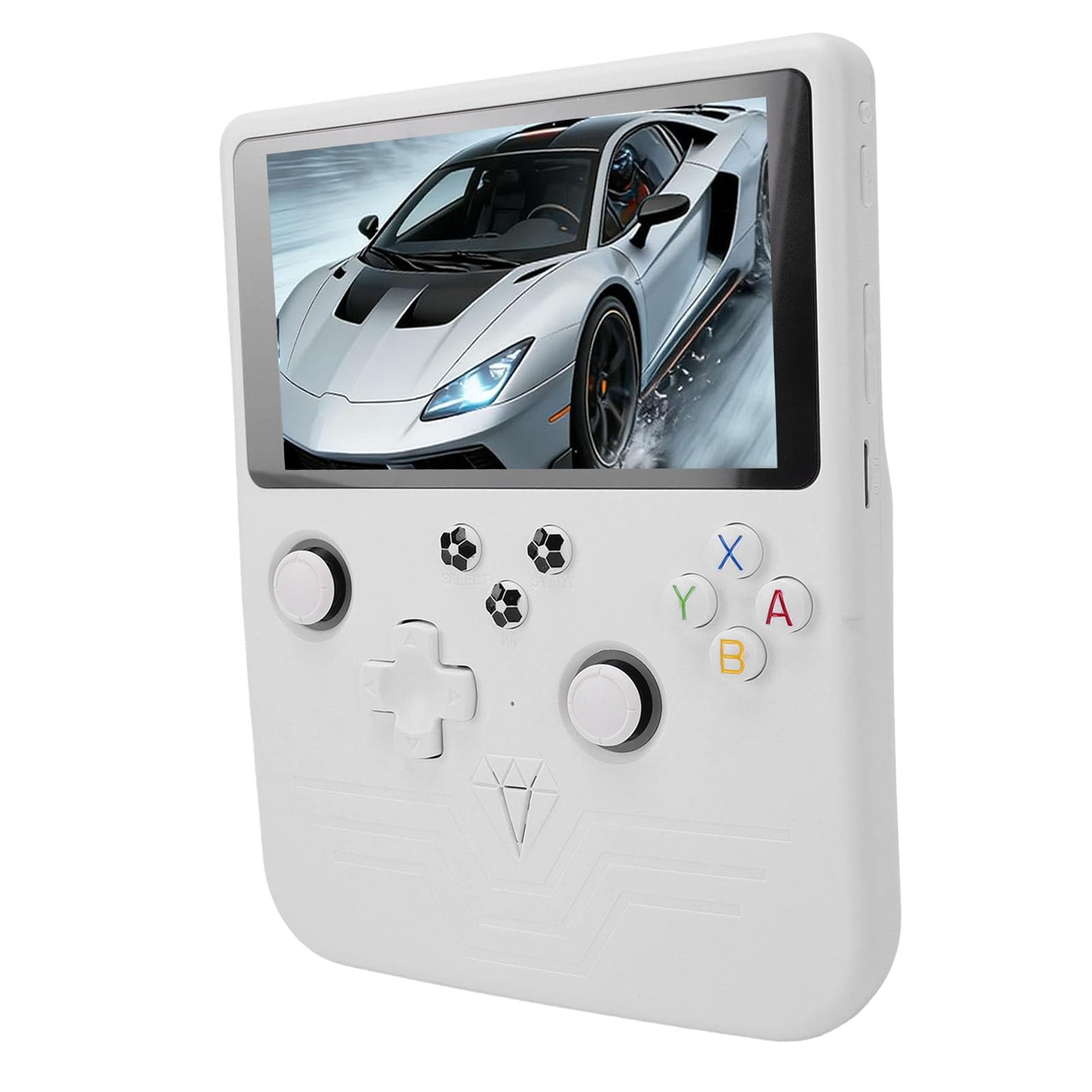 KKPLZZ Tragbare Retro-Spielkonsole mit 6-Zoll-HD-Bildschirm, 6000-mAh-, Zwei RGB-Joysticks, Unterstützung für über 30 Emulatoren und 128-GB-Karte (Weiß)