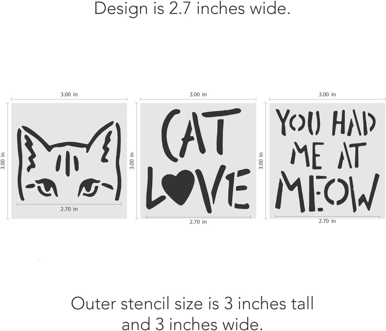 Stencil Stop Cat Love Stencil Set - 14 Mil Mylar Plastic [3 Stencils, 3 x 3 inches]