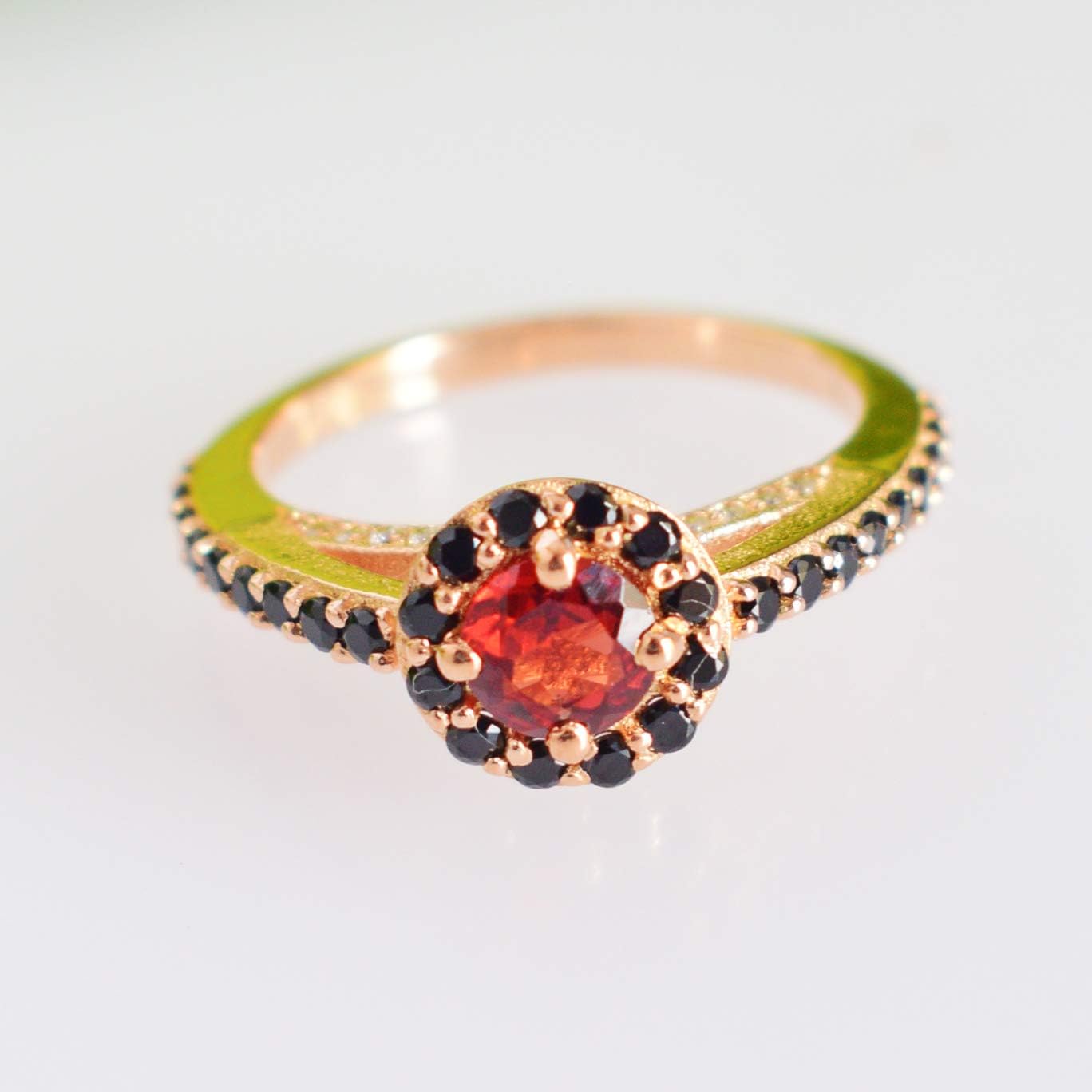 Garnet & Black Onyx 925 Sterling Silver Rose Gold Plated Designer Piece Ring Jewelry