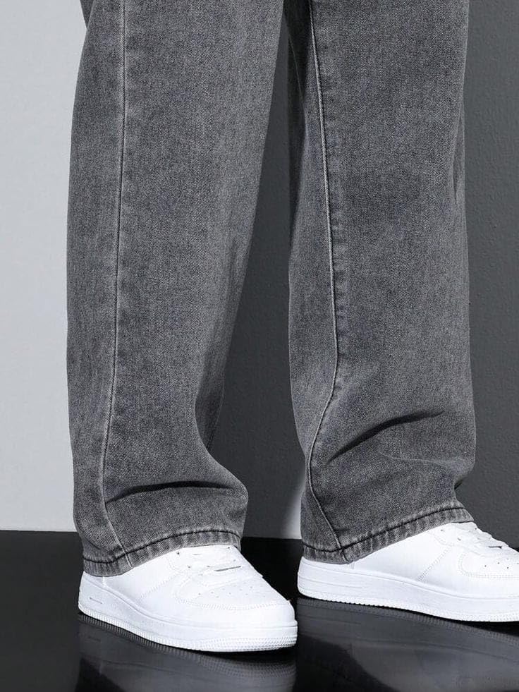 Image of Men Loose Fit Mid Rise Grey Jeans | Ankle-Length Trendy Denim for Smart-Casual Wear | Comfortable Everyday Jeans for Men | Modern Stylish Casual Outfit
