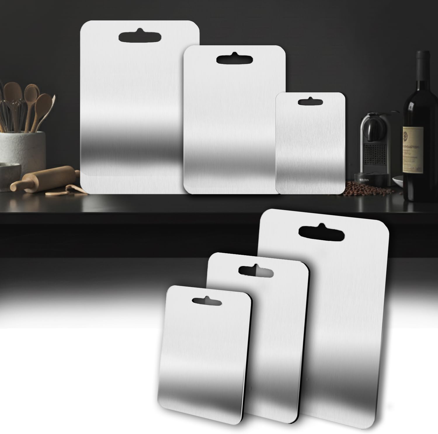 Stainless Steel Cutting Board, 3 PCS Cutting Boards for Kitchen, 304 Stainless Non Stick Chopping Cutting Board for Meat Fruit & Vegetable (15 x 11, 13 x 9, 12 x 8 In)