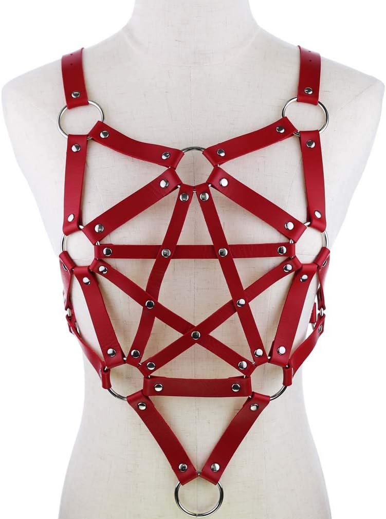 Punk Gothic Body Leather Goods Shaping Belt Chest Chain Chest Strap Suspenders Suspender Women Girls Cospaly Props (Navy Blue)
