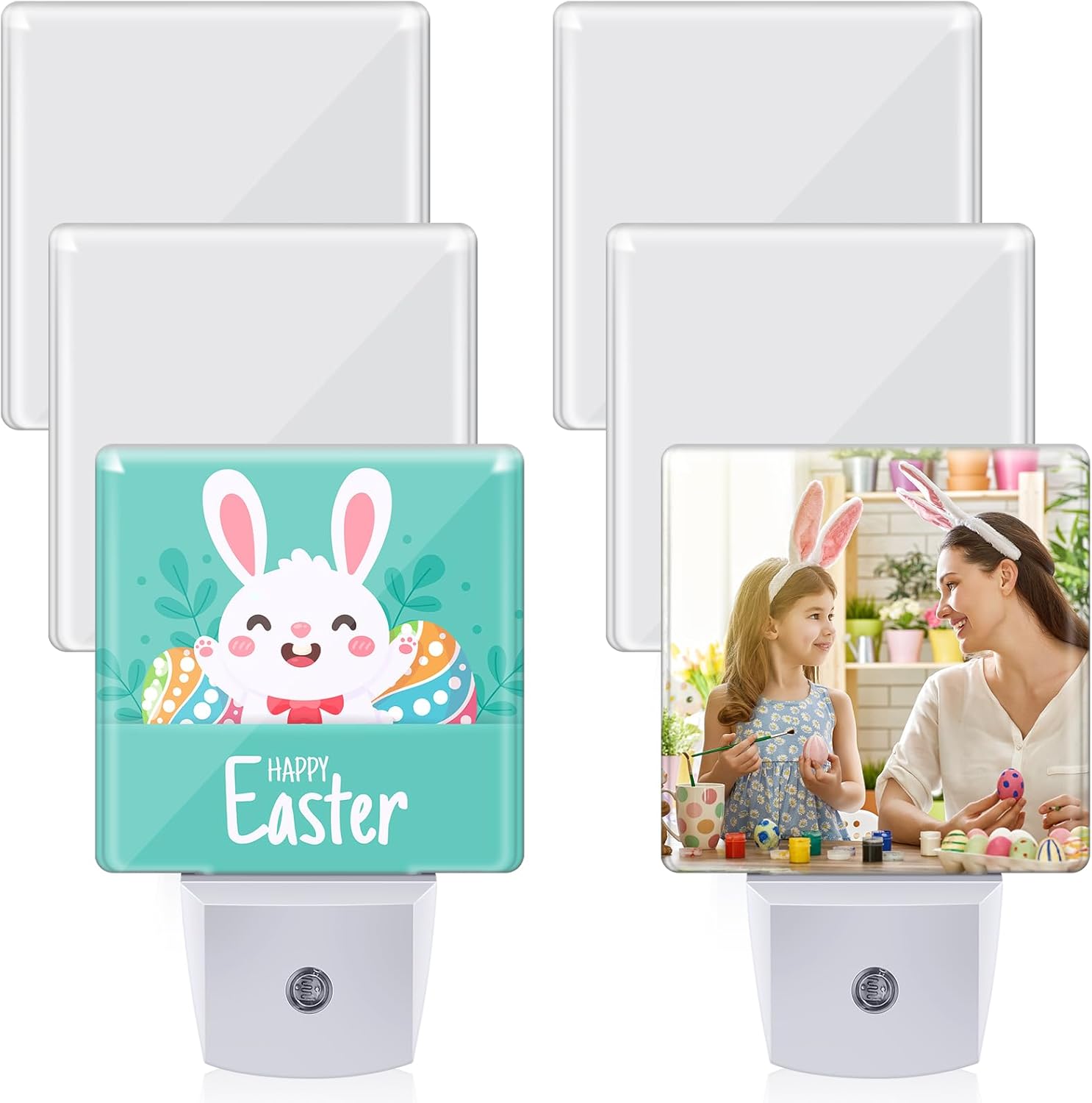 Tujoe 6 Pcs Mother's Day Plug in Night Light Sublimation Plug into Wall with Light Sensor Flat Acrylic White LED Nightlight Craft for Bedroom Hallway Stairs Decor(Round)