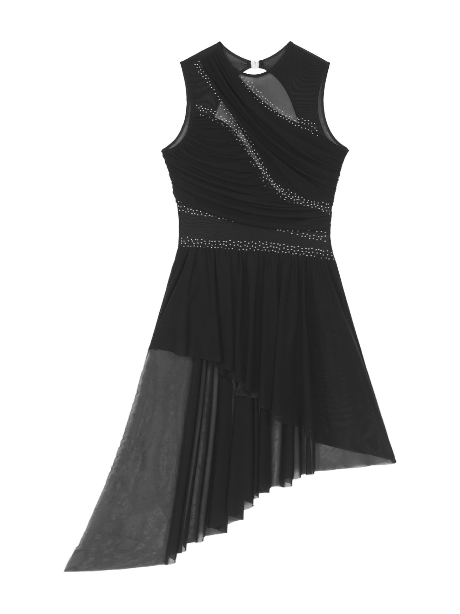 Robe De Patinage Artistique Femme Brillant Robe De Ballet sans Manches Strass Body avec Jupe Asymétrique Danse Moderne Contemporaine Lyrique Tenue Danse