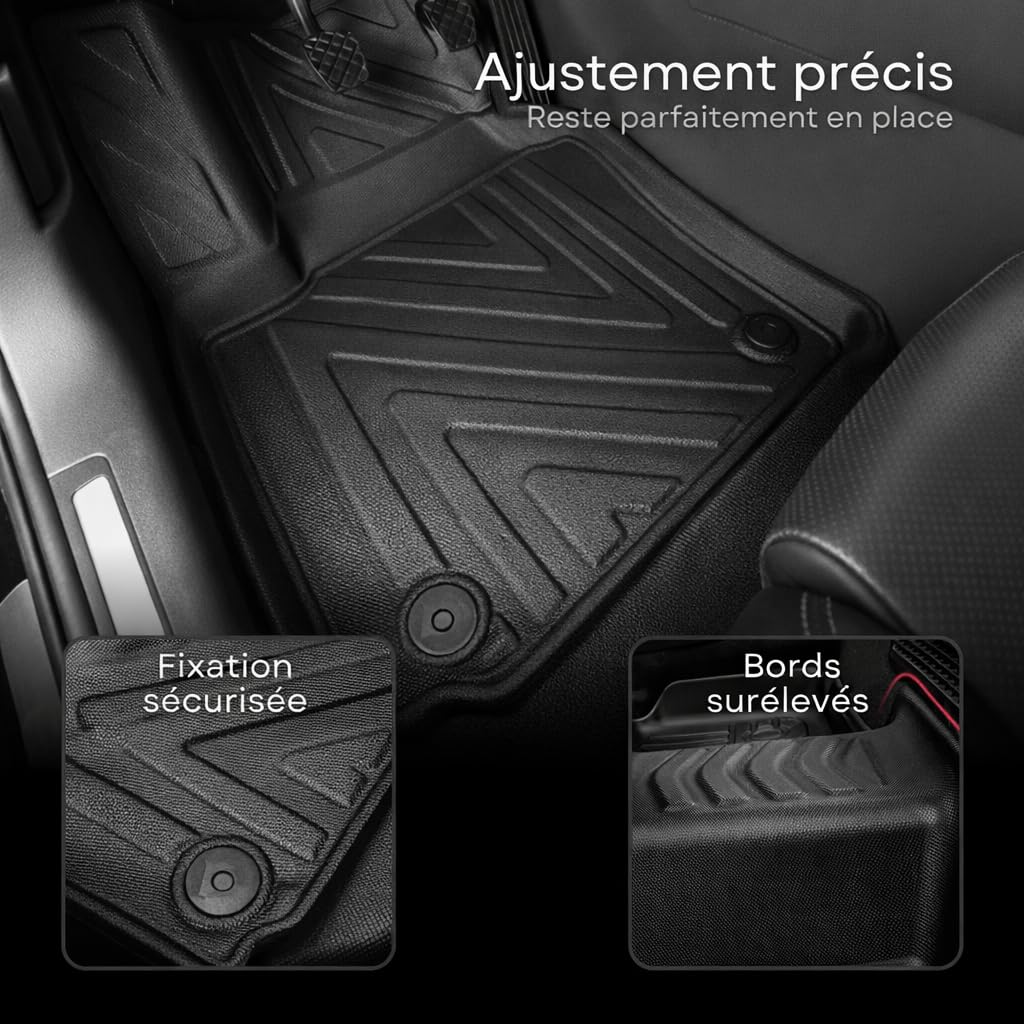 Tapis de sol pour Peugeot Rifter 2019-2026 – Tapis de voiture sur mesure en caoutchouc toutes saisons avec aspect fibre de carbone, bord haut en TPE, accessoires imperméables et