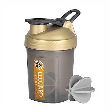 LEOPARD NUTRITION Leak Proof BPA-free Polyethylene Mini Protein Shaker Bottle, 300 ml (Gold)