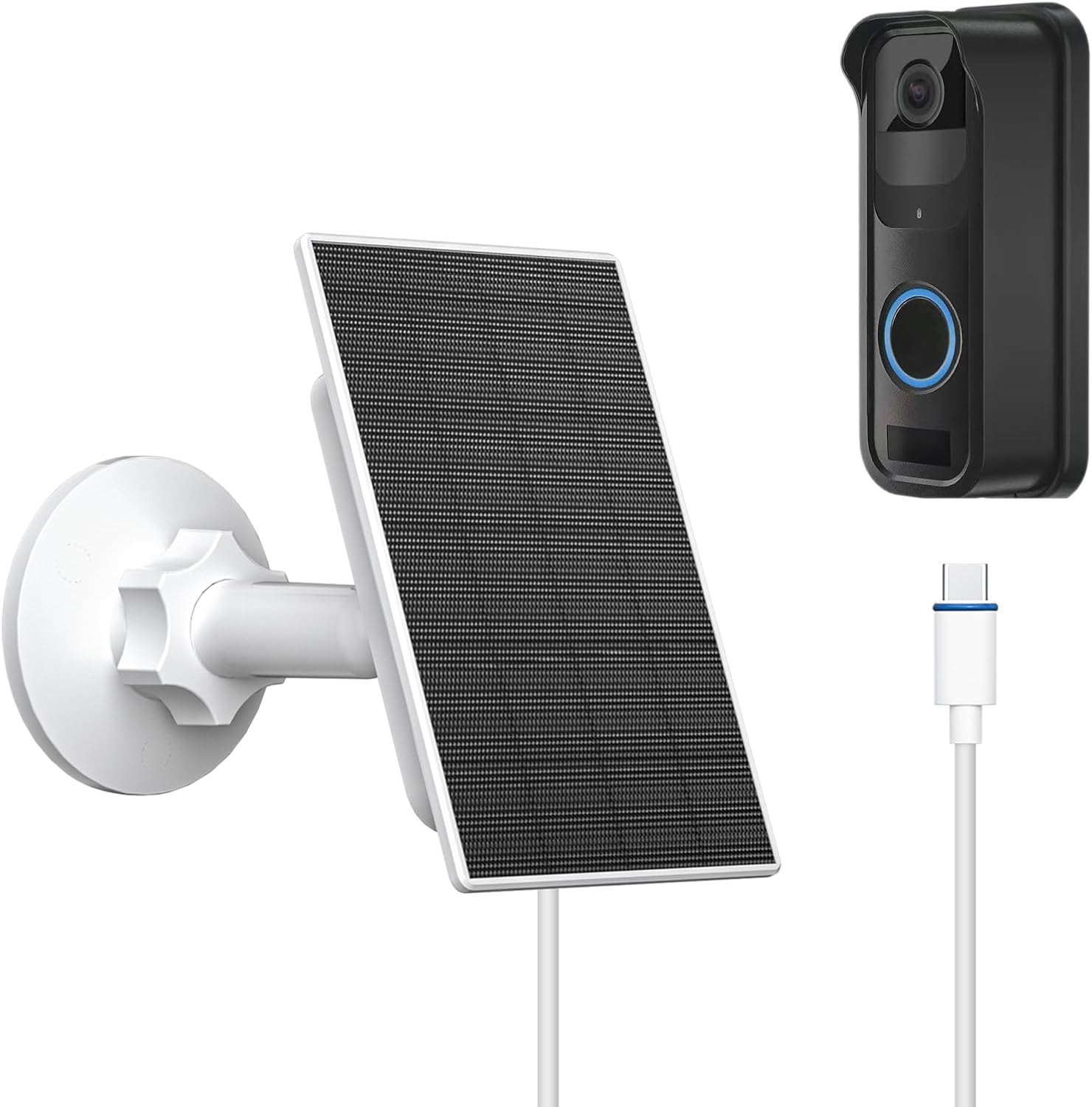 Solar Panel for Blink Video Doorbell, 2W USB-C Solar Panel Charger with Charging Mount Bracket, IP65 Waterproof, 9ft Cable, 360° Adjustable Bracket