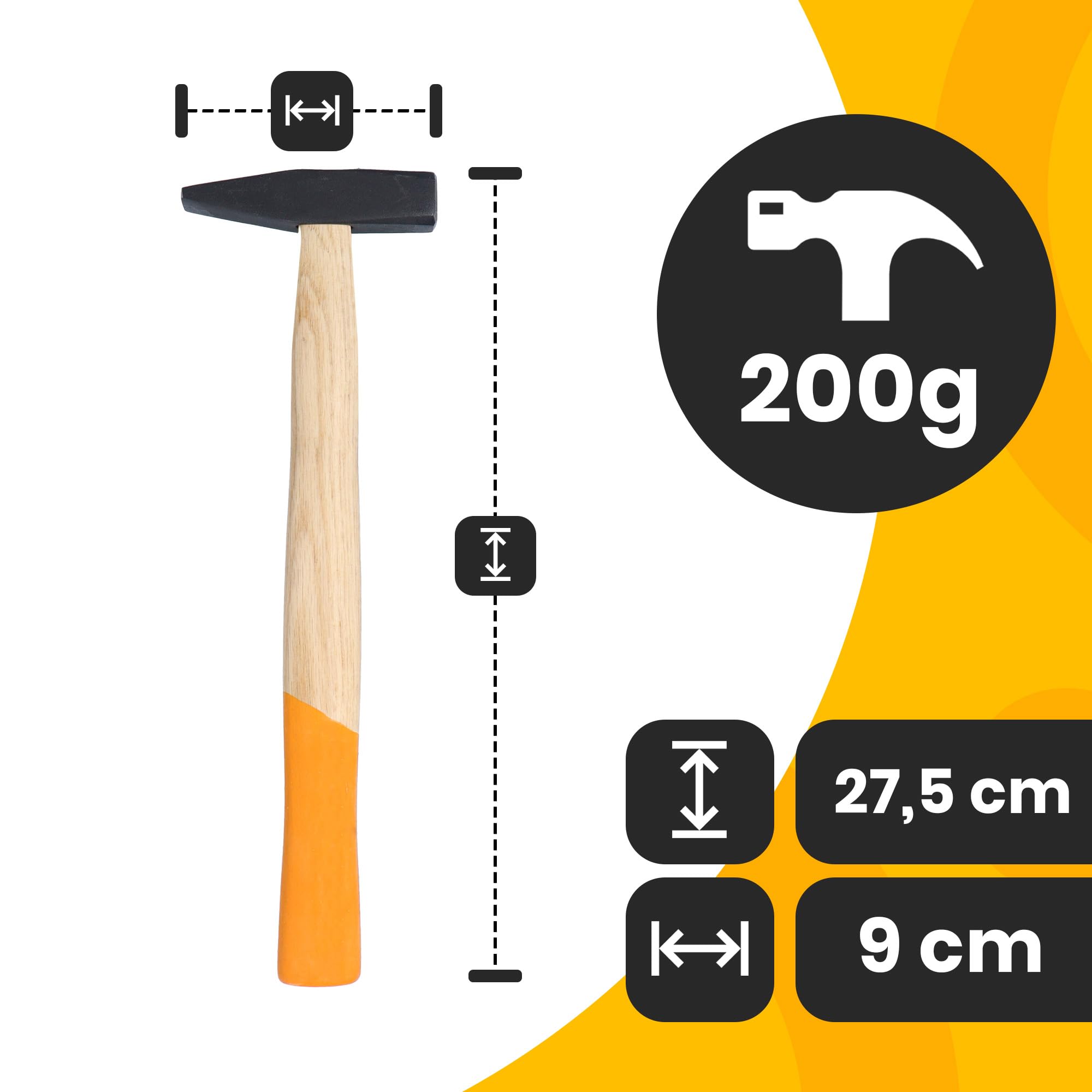 Martello Fabbro 200 G Manico Legno Robusto Testa Acciaio Forgiato Presa Ergonomica Comfort Lavoro Prolungato Officina Strumenti Professionali Metalli Precisione