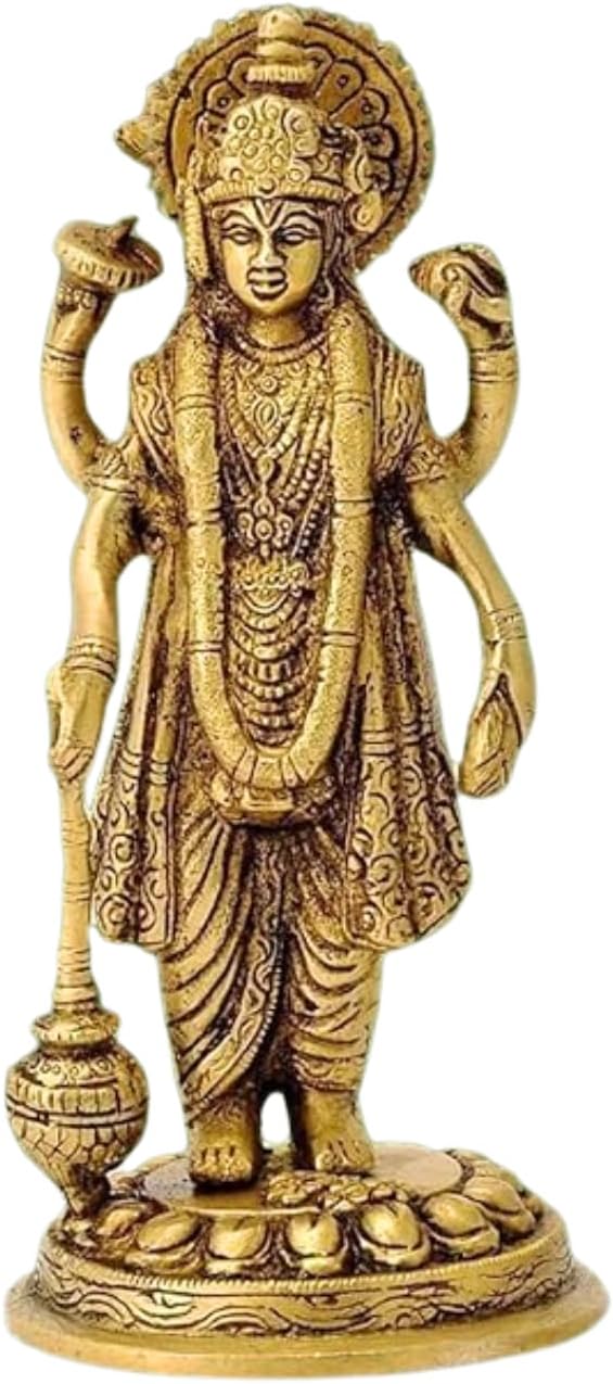 Standing Lord Vishnu Holding Club Brass Statue