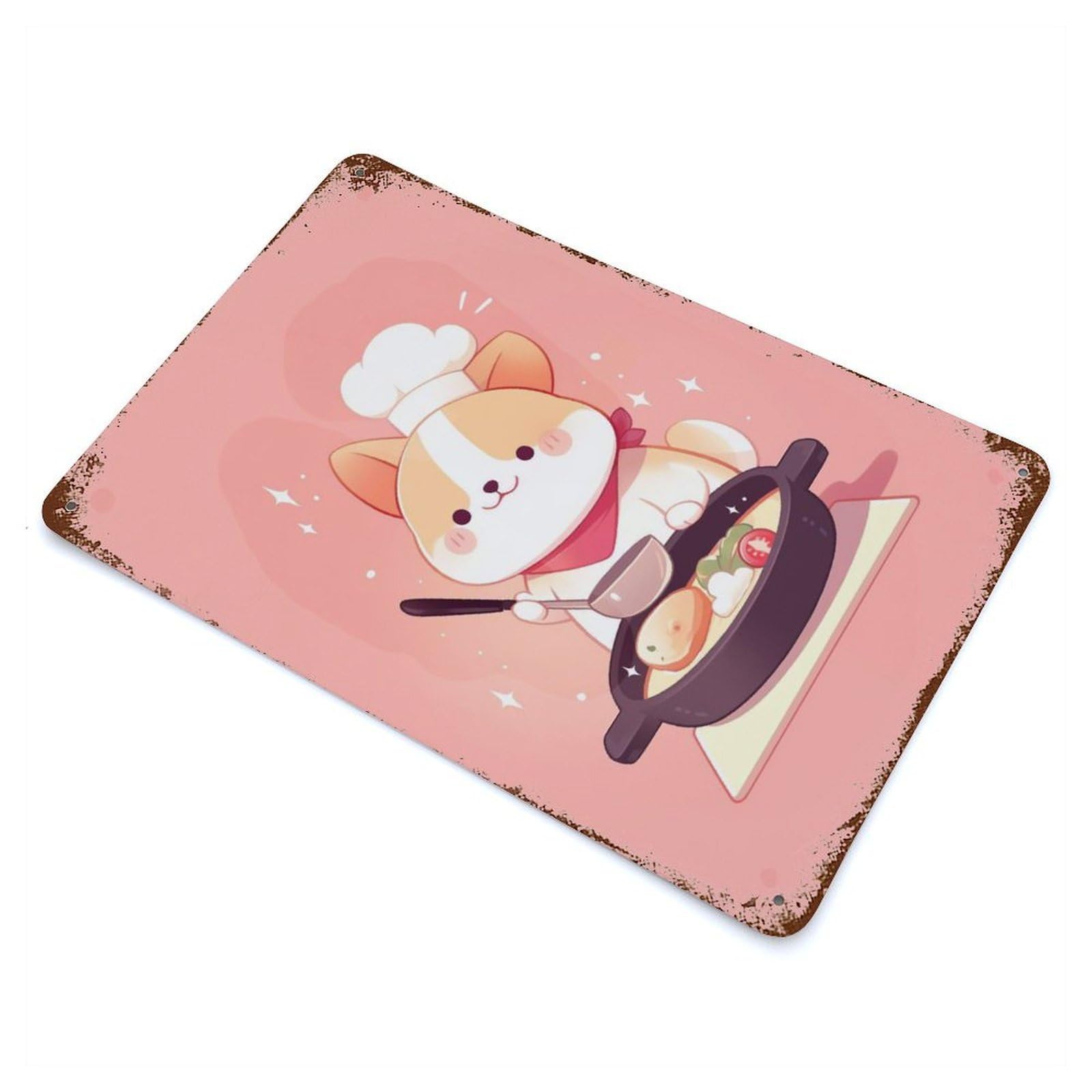 Garage Style Corgi Cooking for Kitchen Aged Metal Wall Plaque 11.8"x7.9", Novelty Wall Decor for Bar And Workshop