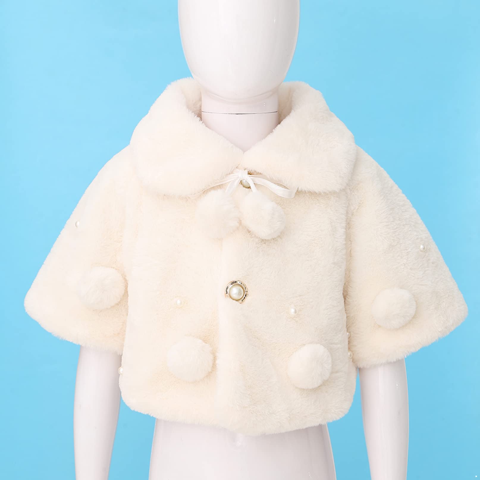 YiZYiF Cappotto in Finta Pelliccia Sintetica Giacca per Bambina Neonata Invernale Capispalla Giubbotto Largo a Maniche Lunghe con Pompon Elegante Mantello Poncho Outwear