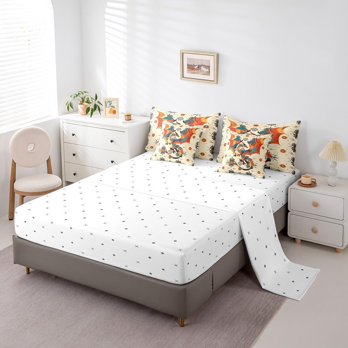 Feelyou Boys Girls Dragon Orange Comforter Set with Sheets Full Size, Boho Exotic 7 Pieces Bedding Sets Kids Wildlife Animals Bed in A Bag Western Decor Teens Bed Set Room Decor