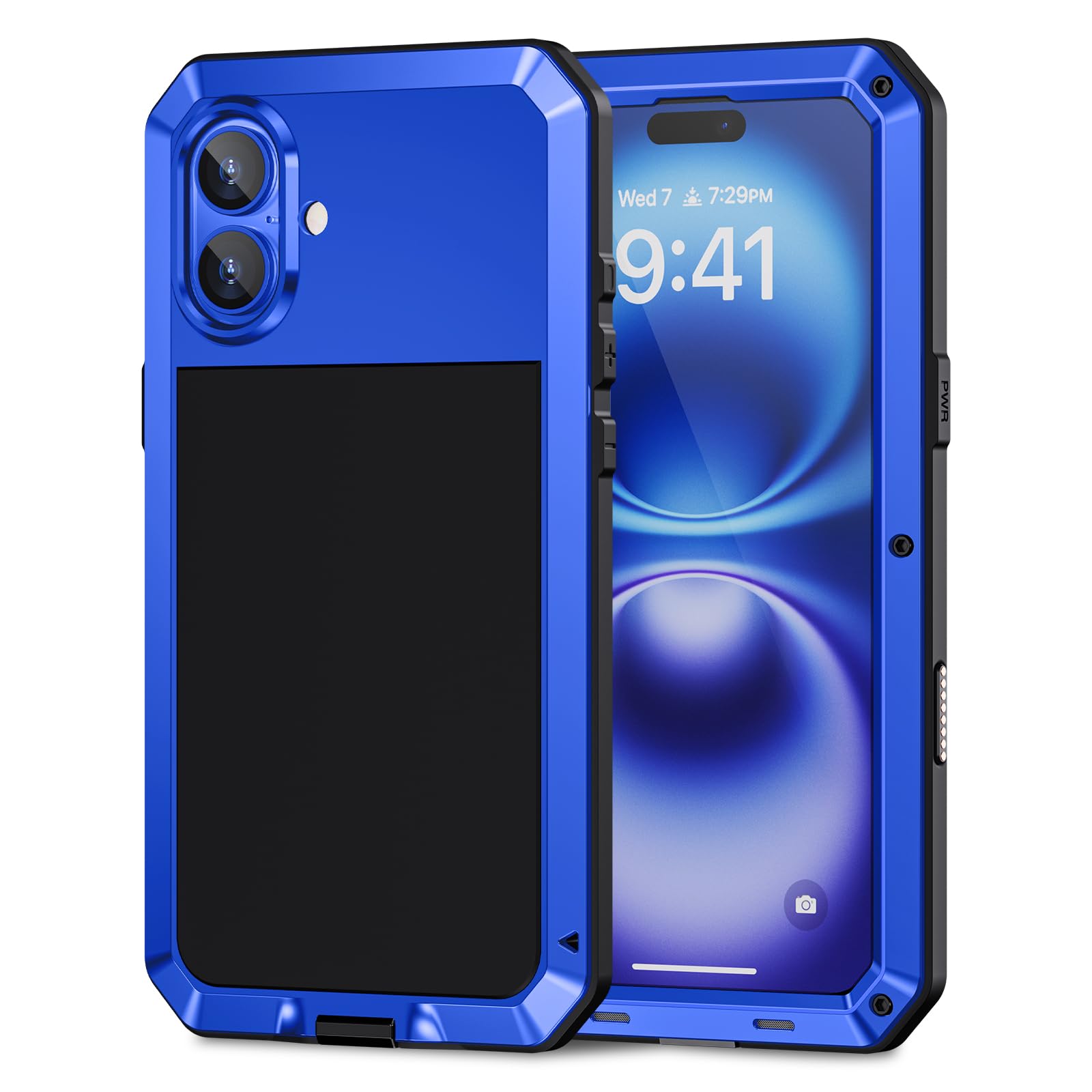 Lanhiem for iPhone 16 Case, Metal Heavy Duty Shockproof Tough Rugged Case with Built-in Glass Screen Protector, 360 Full Body DustProof Strong