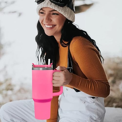 Miniatura 6 de Vaso con asa, popote a prueba de fugas, doble pared, 40 onzas, taza de viaje con tapa, aislamiento de acero inoxidable, agua, té helado, café