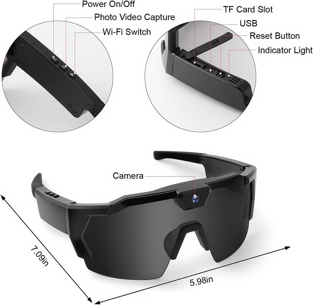 4K HD Video Camera Baseball Glasses—2026 Upgrade Smart Video POV Sports Glasses, Recording Action Softball Sunglasses with Memory Cameras for Men Women (1pc-Dazzling B)