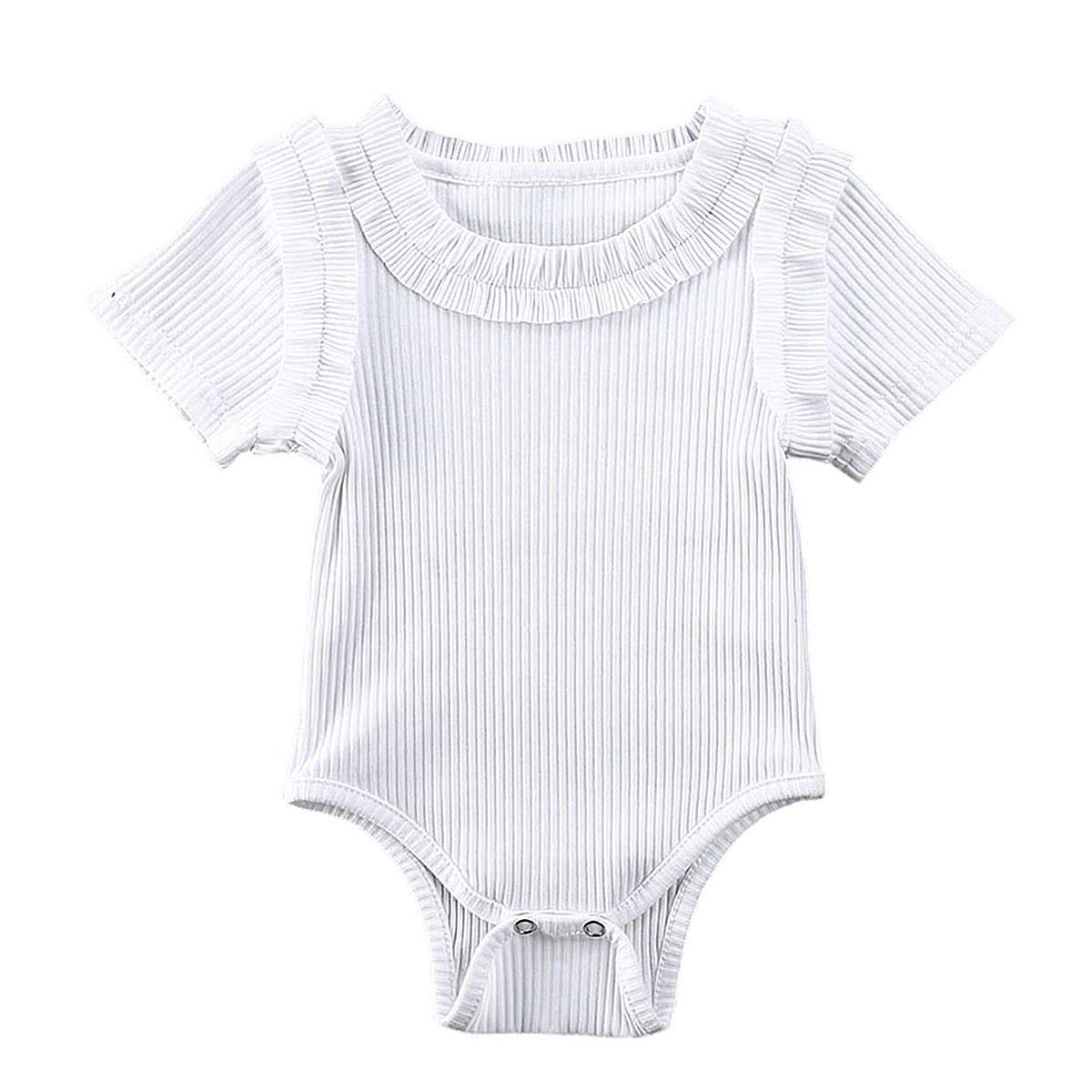 ZAXARRA Unisex Infant Baby Boy Girl Cotton Kimono Bodysuit Short-Sleeve Romper Pajamas Sunsuits (6-12 M, White 1)