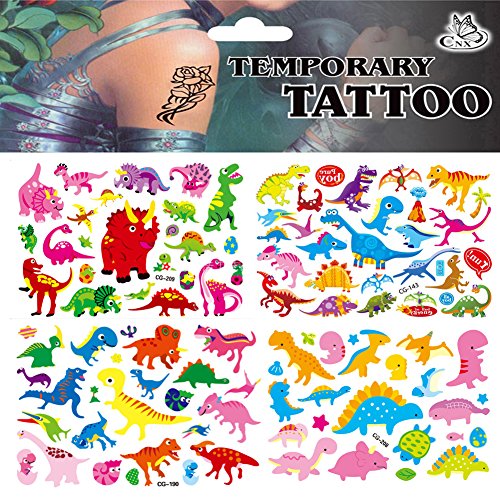 Dinosaur Temporary Tattoos for Kids – 160+ Tattoos (Pack of 8 Sheets) -Great for Party Favors for Boys and Girls Press On and Removable