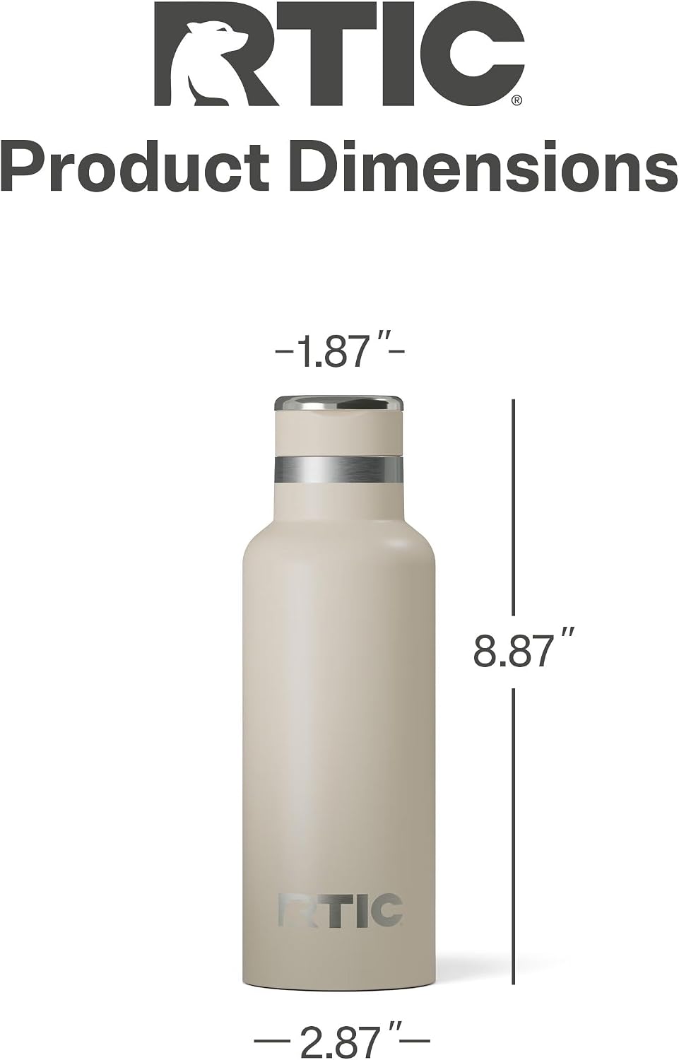 RTIC 16oz Journey Water Bottle Ceramic Lined Metal Stainless Steel Vacuum Insulated, BPA Free, Reusable, for Water, Hot and Cold Drinks, Travel, Sports, Camping, Beach