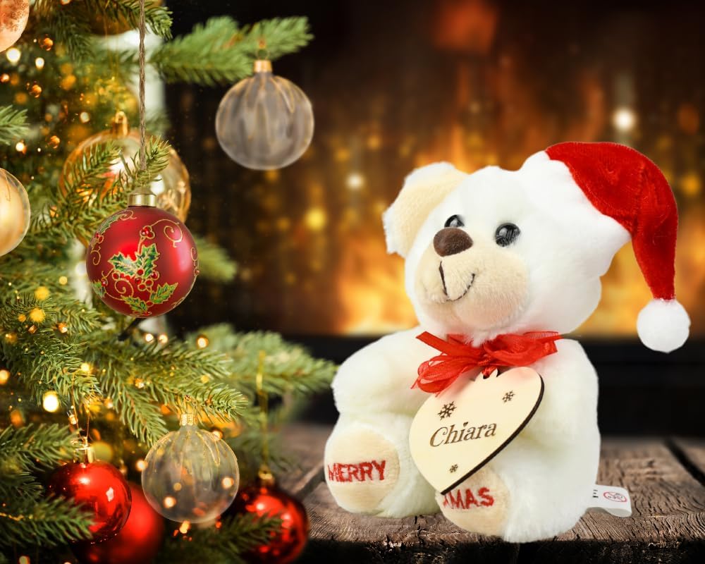 Orsetto di Peluche Natalizio Personalizzabile con Nome e Dedica - Ideale per Bambini e Fidanzati - Idea Regalo Natale per Lei e per Lui - Originale e Personalizzata