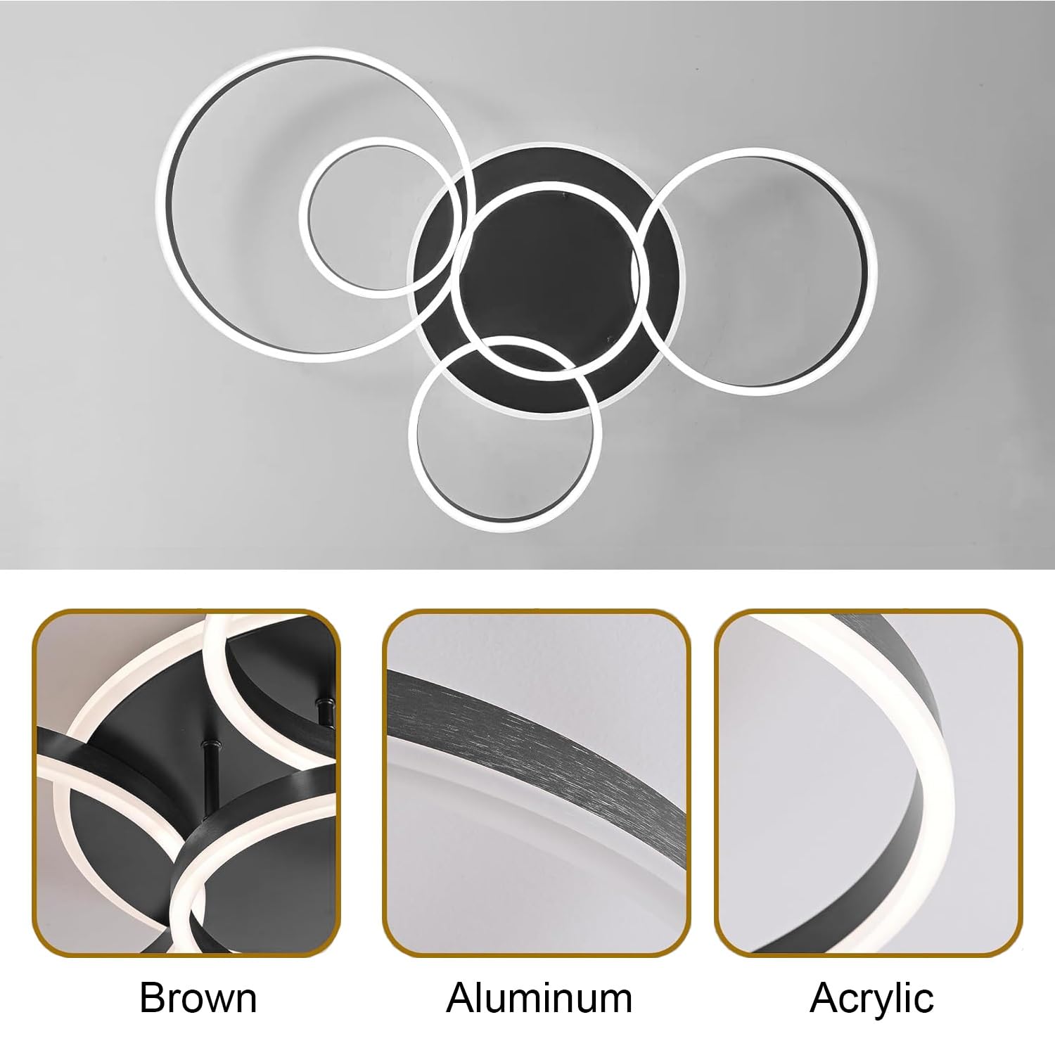 Lampa sufitowa LED, nowoczesna lampa sufitowa Ringar, lampa sufitowa do salonu, okrągła lampa sufitowa 80 W, lampa sufitowa do sypialni, 3000 K-6000K ściemniana lampa sufitowa z pilotem zdalnego