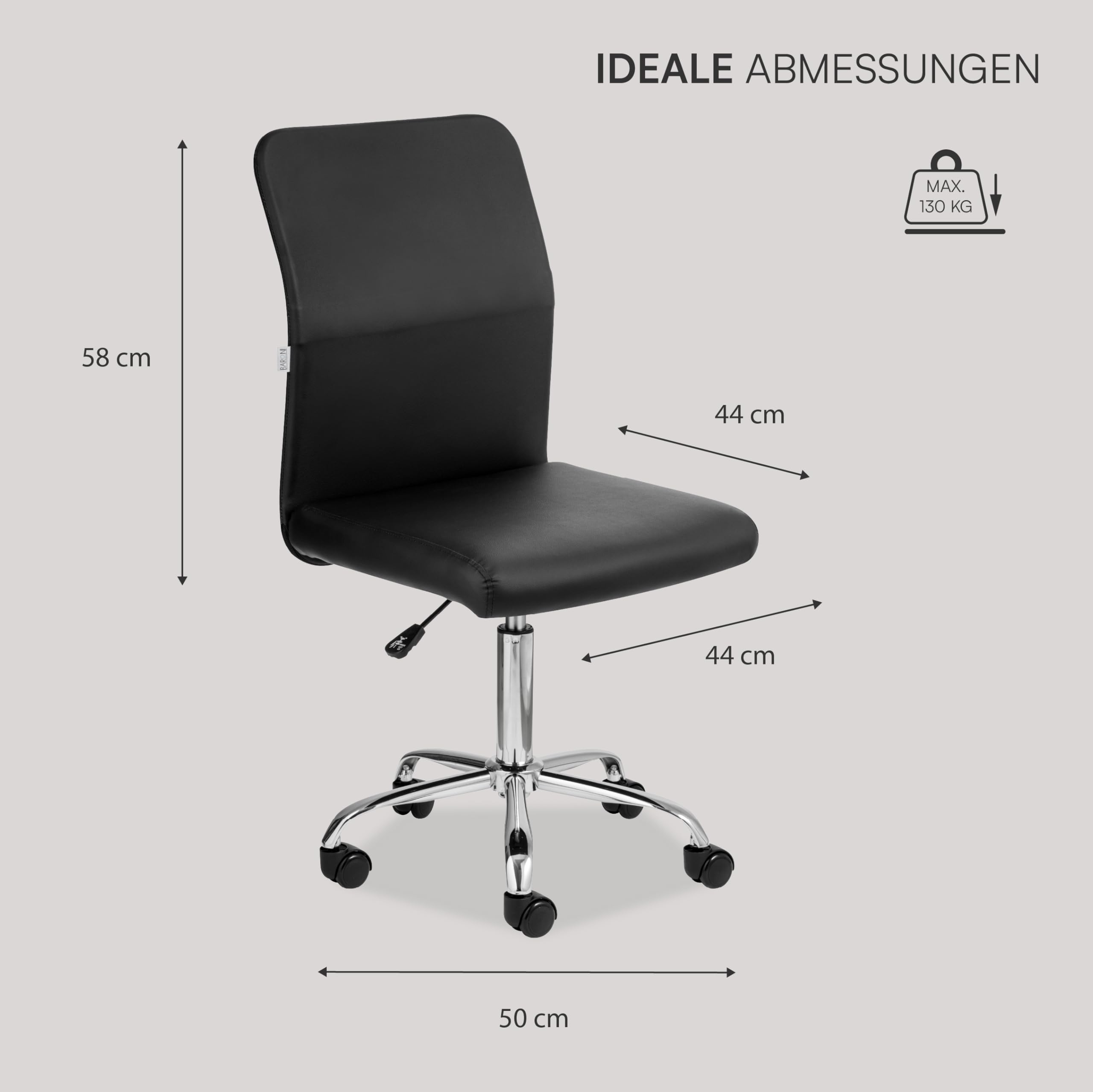 Baroni Home Bürostuhl aus Stoff, um 360 Grad drehbar, gepolsterter Bürostuhl mit Verstellbarer Höhe ohne Armlehnen, ergonomischer Sitz, 44x50x110 cm, Schwarz Kunstleder