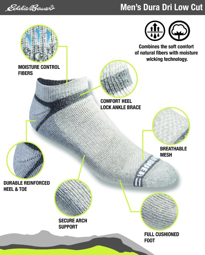 Eddie Bauer Men's Dura Dri Moisture Control 6-Pair Low Cut Socks - Image 3
