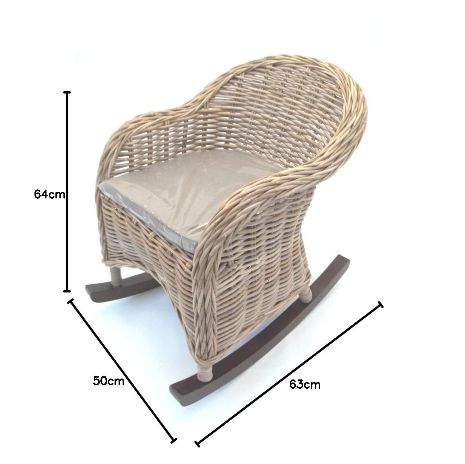 Sedia a dondolo junior in rattan e legno, esclusiva con cuscino