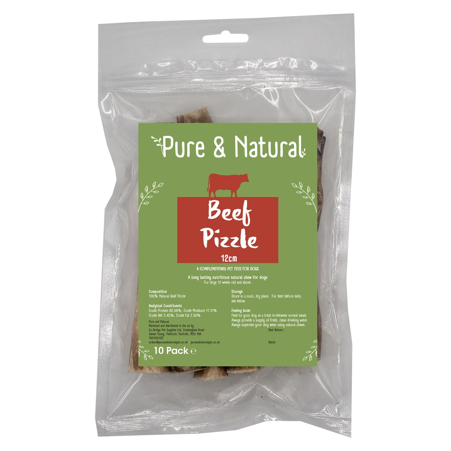 Pure & Natural Bull Pizzle Sticks for Dogs, 12cm (Pack of 10) - Natural Dog Chews & Bully Sticks, Hypoallergenic & Low-Fat Dog Treat