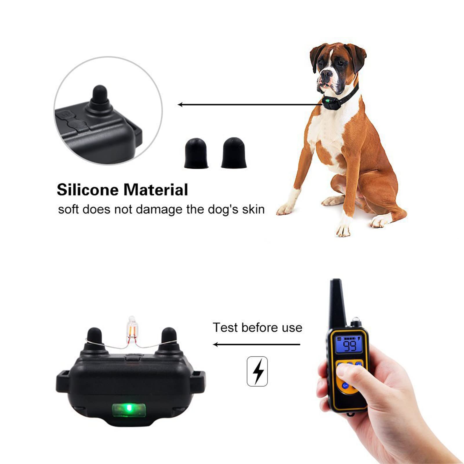 Collier de Dressage pour Chien,InnovTec 800m Collier Anti-aboiement Chien avec Télécommande et 2 Récepteurs, 4 Modes, bip, Vibrations et Chocs Électriques, Rechargeable et Étanche