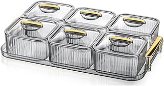 6 Square Compartment with Golden Handle Breakfast Set with Lid and tray
