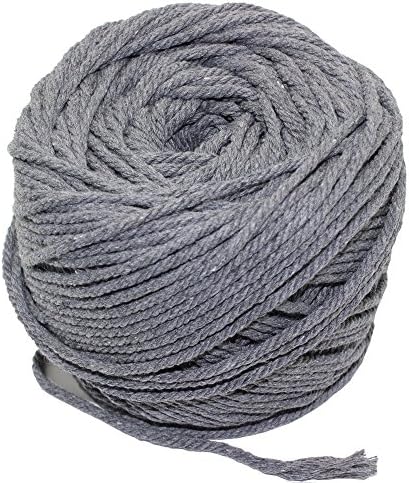 AILINDA 328 Feet 3 Ply Natural Cotton Macrame Rope Cord 3mm Twisted Cord Macrame Supplies For Wall Hanging Plant Hanger Craft Making Knitting (3mm, Grey)